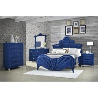 Queen Bed, Blue Velvet