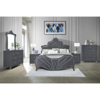 Queen Bed, Gray Velvet