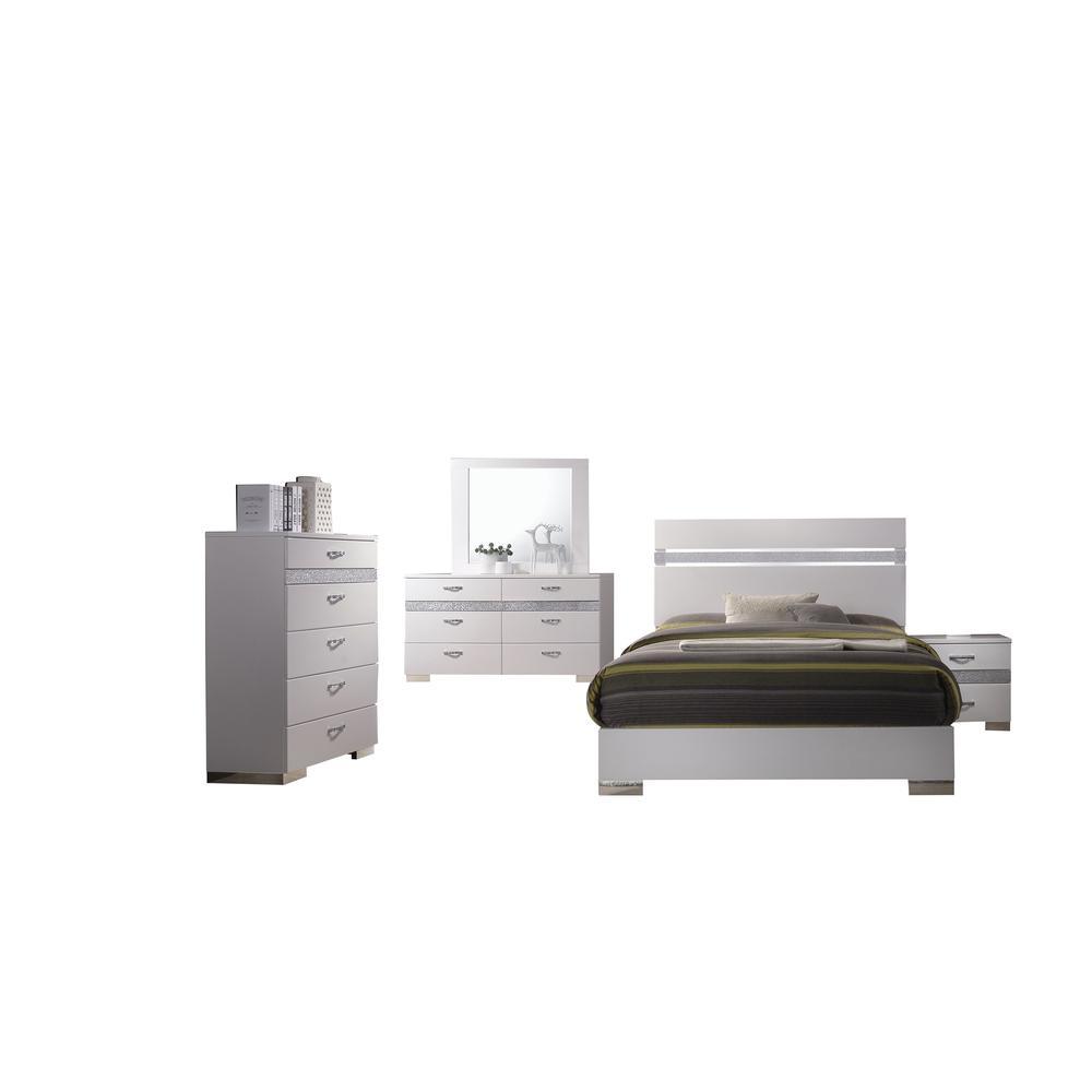 Queen Bed, White High Gloss