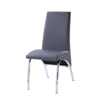 Side Chair (Set-2), Gray Pu & Chrome
