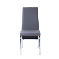 Side Chair (Set-2), Gray Pu & Chrome