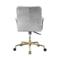 Office Chair, Vintage White Top Grain Leather & Gold