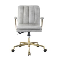 Office Chair, Vintage White Top Grain Leather & Gold