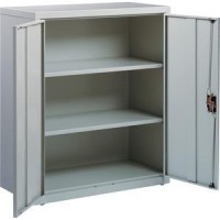 Lorell Fortress Series Storage Cabinets - 18 X 36 X 42 - 3 X Shelf(Ves) - Recessed Locking Handle, Hinged Door, Durable, Sturdy, Adjustable Shelf - Light Gray - Powder Coated - Steel - Recycled