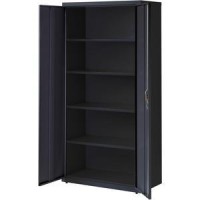 Lorell Fortress Series Storage Cabinets - 36 X 18 X 72 - 5 X Shelf(Ves) - Recessed Locking Handle, Hinged Door, Durable - Black - Powder Coated - Steel - Recycled