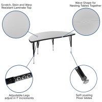 76 Oval Wave Flexible Laminate Activity Table Set With 14 Student Stack Chairs, Grey/Black