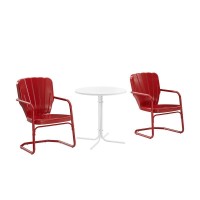 Ridgeland 3Pc Outdoor Metal Bistro Set Bright Red Gloss/White Satin - Bistro Table & 2 Chairs