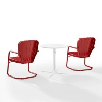 Ridgeland 3Pc Outdoor Metal Bistro Set Bright Red Gloss/White Satin - Bistro Table & 2 Chairs