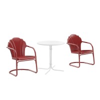 Tulip 3Pc Outdoor Metal Bistro Set Dark Red Satin /White Satin - Bistro Table & 2 Chairs