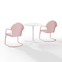 Tulip 3Pc Outdoor Metal Bistro Set Pastel Pink Gloss /White Satin - Bistro Table & 2 Chairs