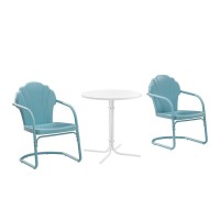 Tulip 3Pc Outdoor Metal Bistro Set Pastel Blue Satin /White Satin - Bistro Table & 2 Chairs