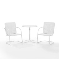 Bates 3Pc Outdoor Metal Bistro Set White Gloss /White Satin - Bistro Table & 2 Armchairs