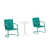Bates 3Pc Outdoor Metal Bistro Set Turquoise Gloss/White Satin - Bistro Table & 2 Armchairs