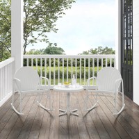 Griffith 3Pc Outdoor Metal Rocking Chair Set White Gloss/White Satin - Side Table & 2 Rocking Chairs
