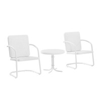 Bates 3Pc Outdoor Metal Armchair Set White Gloss/White Satin - Side Table & 2 Armchairs