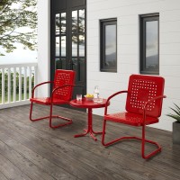 Bates 3Pc Outdoor Metal Armchair Set Bright Red Gloss - Side Table & 2 Armchairs