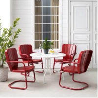 Ridgeland 5Pc Outdoor Metal Dining Set Bright Red Gloss/White Satin - Dining Table & 4 Chairs