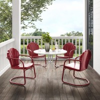 Tulip 5Pc Outdoor Metal Dining Set Dark Red Satin/White Satin - Dining Table & 4 Chairs