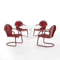 Tulip 5Pc Outdoor Metal Dining Set Dark Red Satin/White Satin - Dining Table & 4 Chairs