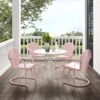Tulip 5Pc Outdoor Metal Dining Set Pastel Pink Gloss/White Satin - Dining Table & 4 Chairs