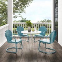 Tulip 5Pc Outdoor Metal Dining Set Pastel Blue Satin /White Satin - Dining Table & 4 Chairs