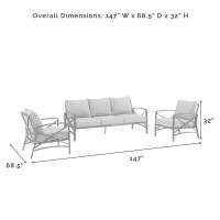 Kaplan 3Pc Outdoor Metal Sofa Set Gray/White - Sofa & 2 Arm Chairs