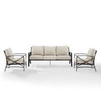 Kaplan 3Pc Outdoor Metal Sofa Set Oatmeal/Oil Rubbed Bronze - Sofa & 2 Arm Chairs