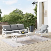 Kaplan 3Pc Outdoor Metal Sofa Set Gray/White - Sofa, Arm Chair & Coffee Table