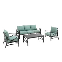 Kaplan 4Pc Outdoor Metal Sofa Set Mist/Oil Rubbed Bronze - Sofa, Coffee Table, & 2 Arm Chairs