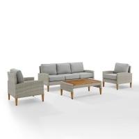 Capella Outdoor Wicker 4Pc Sofa Set Gray/Acorn - Coffee Table, Sofa, & 2 Armchairs