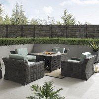 Beaufort 5Pc Outdoor Wicker Chair Set W/Fire Table Mist/Brown - Tucson Fire Table & 4 Chairs