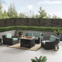 Beaufort 5Pc Outdoor Wicker Conversation Set W/Fire Table Mist/Brown - Tucson Fire Table, Side Table, Loveseat, & 2 Chars