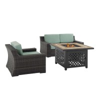 Beaufort 3Pc Outdoor Wicker Conversation Set W/Fire Table Mist/Brown - Tucson Fire Table, Loveseat, & Chair