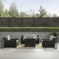 Beaufort 4Pc Outdoor Wicker Conversation Set W/Fire Table Mist/Brown - Tucson Fire Table, Loveseat, & 2 Chairs