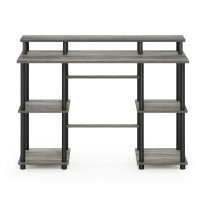 Furinno Turn-N-Tube Computer Desk With Top Shelf, French Oak Grey/Black