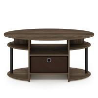 Furinno Jaya Simple Design Oval Coffee Table, Columbia Walnut/Black/Dark Brown