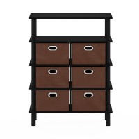 Furinno Frans Turn-N-Tube Console Table With Bin Drawers, Black Oak/Black/Brown