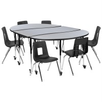 Mobile 86 Oval Wave Flexible Laminate Activity Table Set With 16 Student Stack Chairs, Grey/Black
