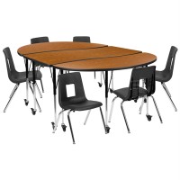 Mobile 86 Oval Wave Flexible Laminate Activity Table Set With 16 Student Stack Chairs, Oak/Black