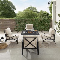 Kaplan 5Pc Outdoor Metal Conversation Set W/Fire Table Oatmeal/Oil Rubbed Bronze - Dante Fire Table & 4 Arm Chairs