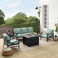 Kaplan 5Pc Outdoor Metal Sofa Set W/Fire Table Mist/Oil Rubbed Bronze - Sofa, Dante Fire Table, Side Table, & 2 Arm Chairs