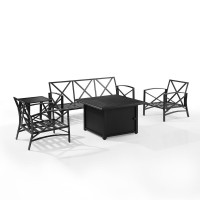 Kaplan 5Pc Outdoor Metal Sofa Set W/Fire Table Oatmeal/Oil Rubbed Bronze - Sofa, Dante Fire Table, Side Table, & 2 Arm Chairs
