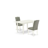 East West Furniture Noel3-Lwh-07 3 Piece Kitchen Set Contains A Rectangle Table With Butterfly Leaf And 2 Gray Linen Fabric Parson Dining Chairs, 32X54 Inch