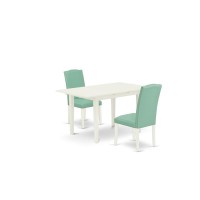 East West Furniture Noen3-Lwh-57 3 Piece Kitchen Set Contains A Rectangle Dining Room Table With Butterfly Leaf And 2 Pond Faux Leather Parsons Chairs, 32X54 Inch