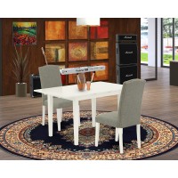 East West Furniture Noen3-Lwh-06 3 Piece Set Contains A Rectangle Dining Room Table With Butterfly Leaf And 2 Dark Shitake Linen Fabric Upholstered Chairs, 32X54 Inch