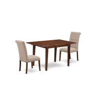 East West Furniture Nobr3-Mah-04 3 Piece Dining Room Table Set Contains A Rectangle Kitchen Table With Butterfly Leaf And 2 Light Tan Linen Fabric Parson Chairs, 32X54 Inch, Mahogany