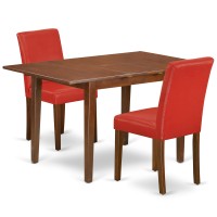 East West Furniture Psab3-Mah-72 3 Piece Kitchen Set Contains A Rectangle Dining Room Table With Butterfly Leaf And 2 Firebrick Red Faux Leather Parson Chairs, 32X60 Inch