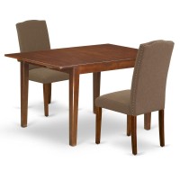 East West Furniture Noen3-Mah-18 3 Piece Set Contains A Rectangle Dining Room Table With Butterfly Leaf And 2 Dark Coffee Linen Fabric Parson Chairs, 32X54 Inch
