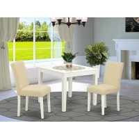 East West Furniture Oxab3-Lwh-02 3 Piece Modern Dining Table Set Contains A Square Wooden Table And 2 Light Beige Linen Fabric Upholstered Parson Chairs, 36X36 Inch, Linen White