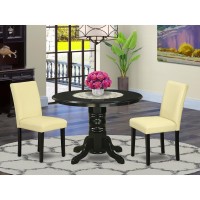 East West Furniture Shab3-Blk-73 3 Piece Dinette Set For Small Spaces Contains A Round Kitchen Table With Pedestal And 2 Eggnog Faux Leather Parsons Dining Chairs, 42X42 Inch